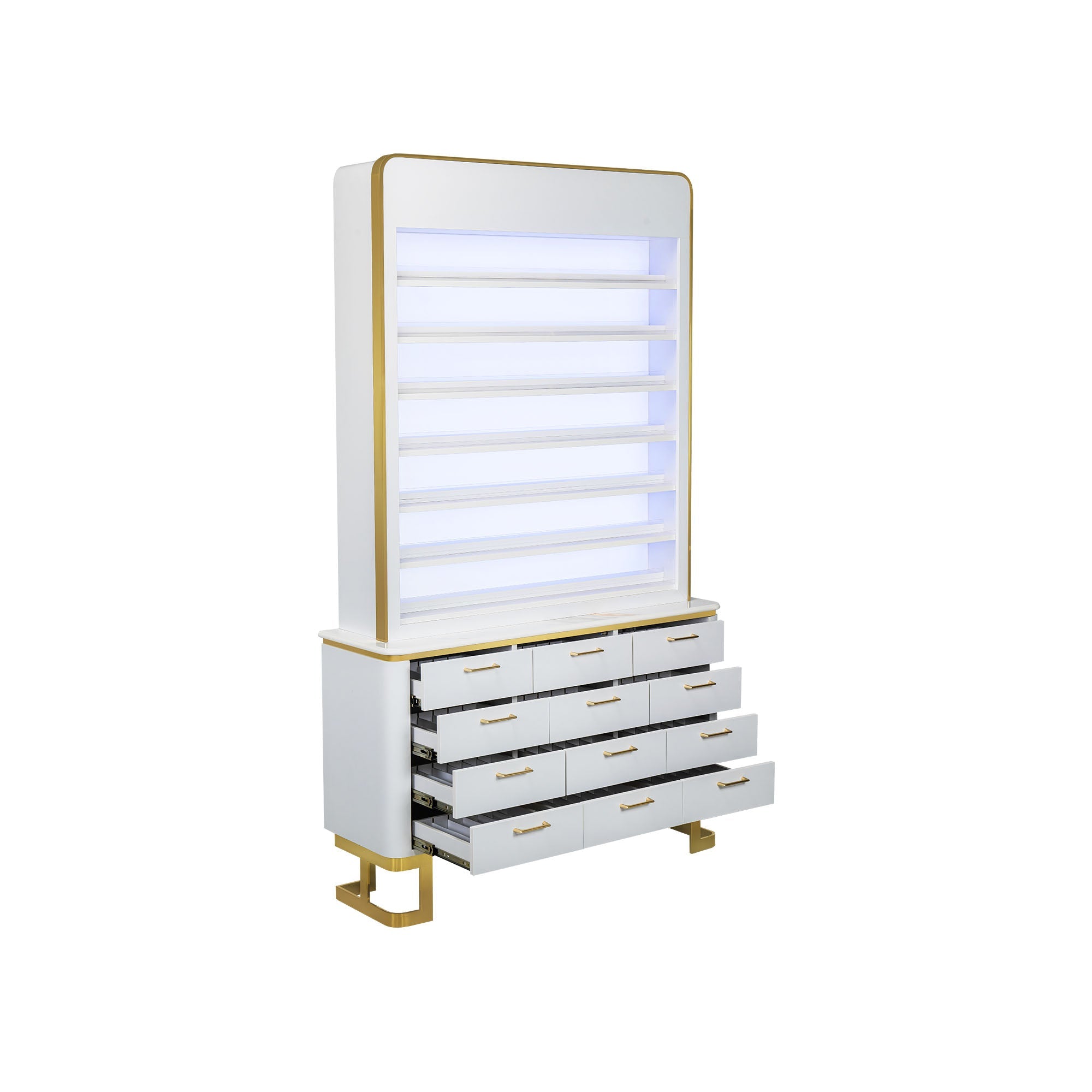 Luna Polish & Powder Rack w. Cabinet - LED Box - New Star Salon Furniture