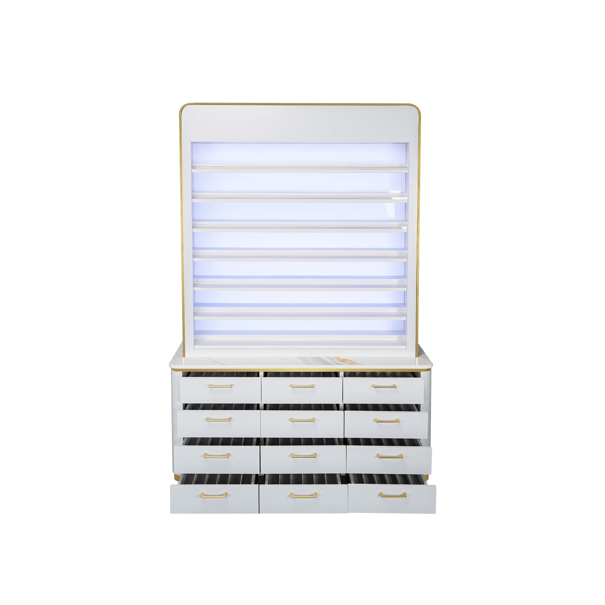 Luna Polish & Powder Rack w. Cabinet - LED Box - New Star Salon Furniture