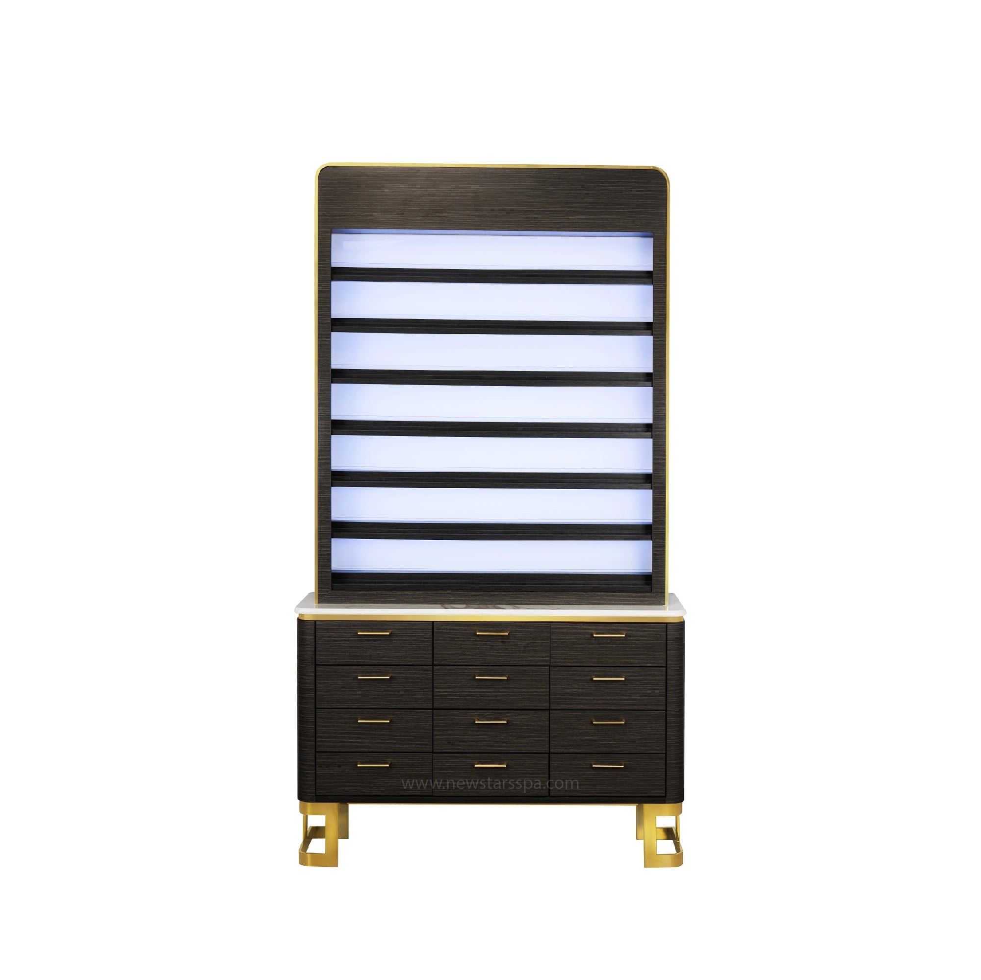 Luna Polish Rack & Powder Rack w/Polish Powder Cabinet w/LED Light - New Star Salon Furniture