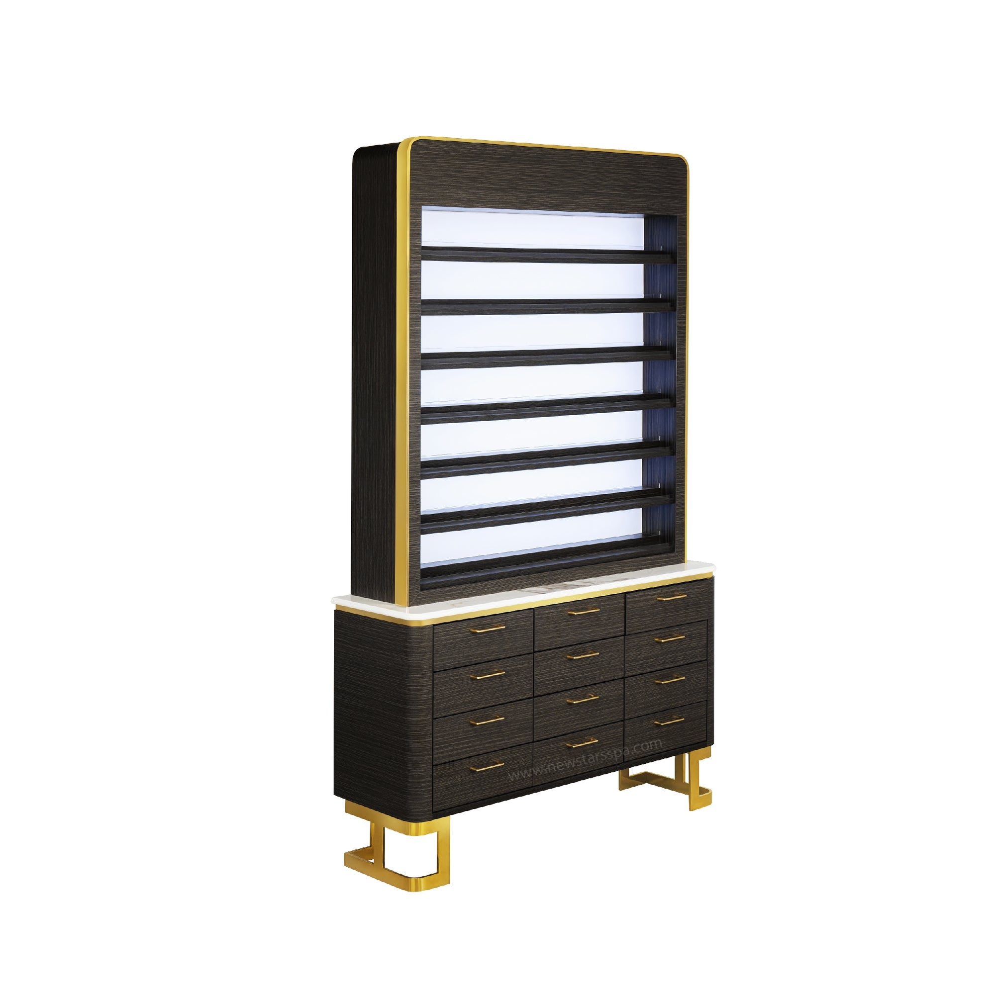 Luna Polish Rack & Powder Rack w/Polish Powder Cabinet w/LED Light - New Star Salon Furniture
