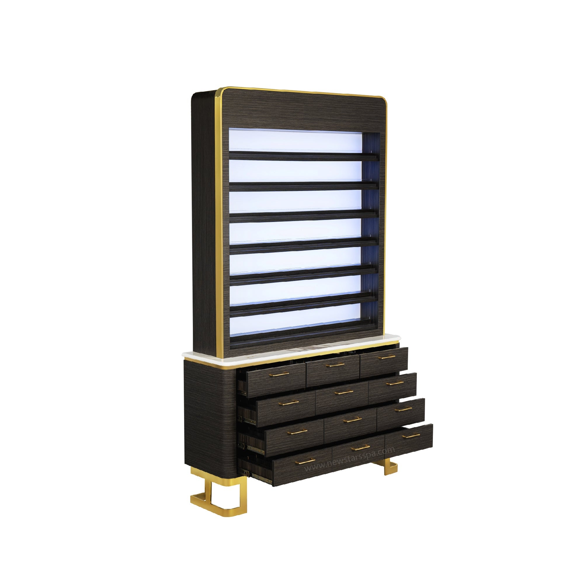 Luna Polish Rack & Powder Rack w/Polish Powder Cabinet w/LED Light - New Star Salon Furniture