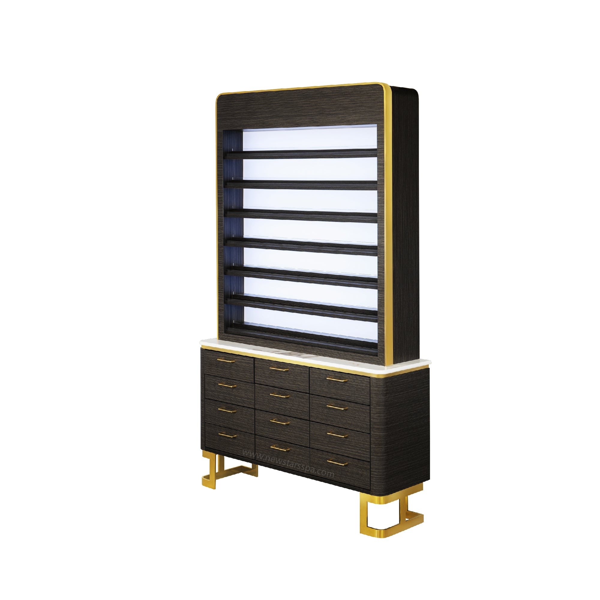 Luna Polish Rack & Powder Rack w/Polish Powder Cabinet w/LED Light - New Star Salon Furniture