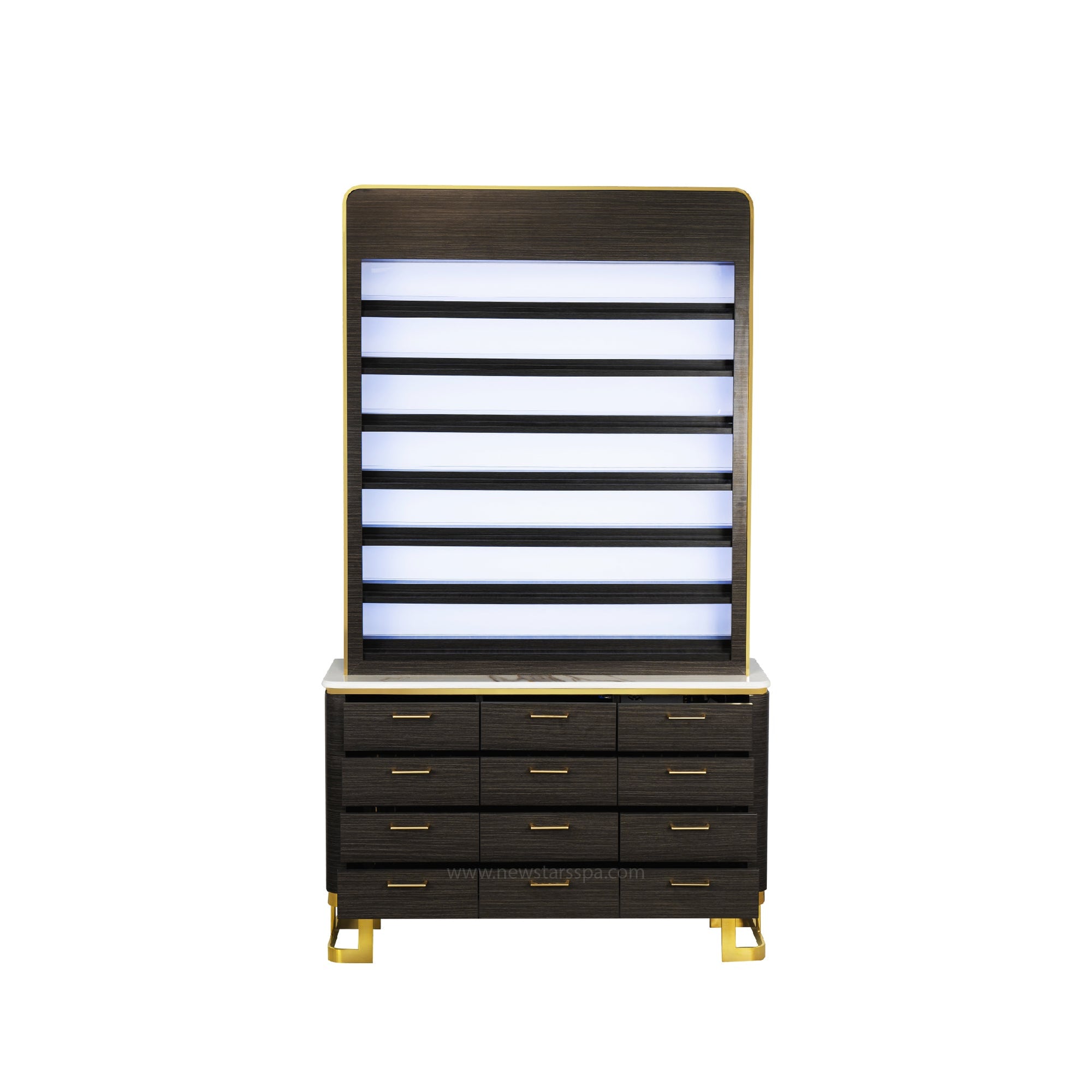 Luna Polish Rack & Powder Rack w/Polish Powder Cabinet w/LED Light - New Star Salon Furniture