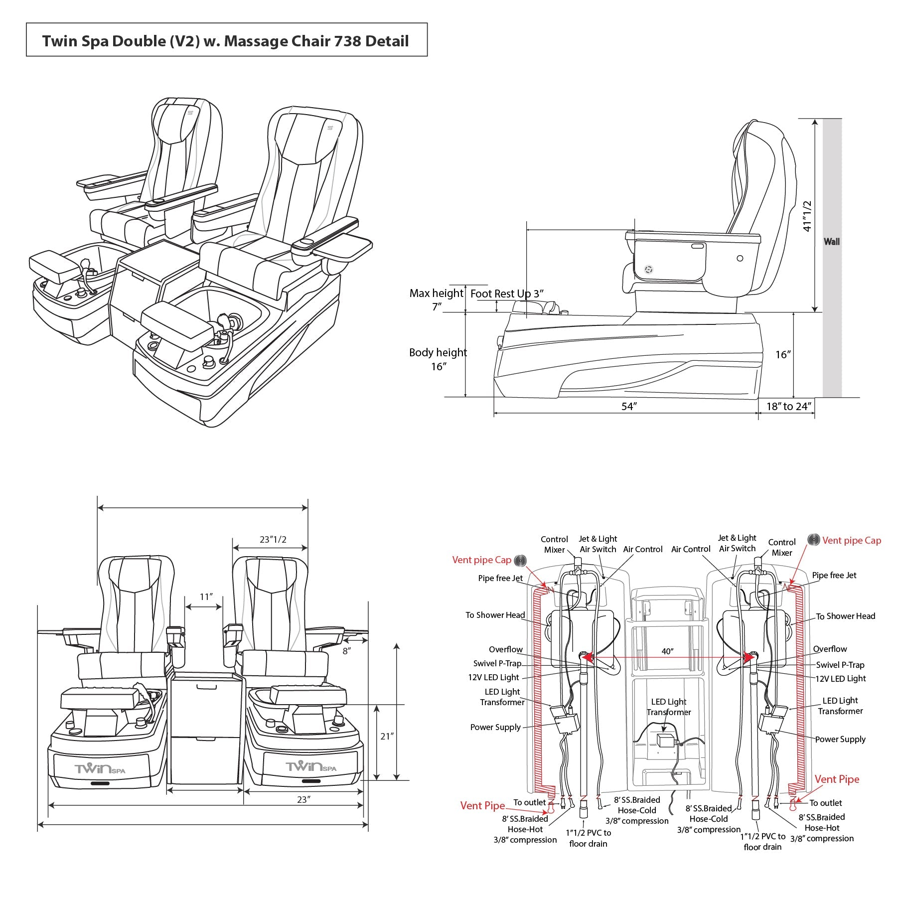 Twin Spa Double - V2 - Off White Tub - New Star Salon Furniture
