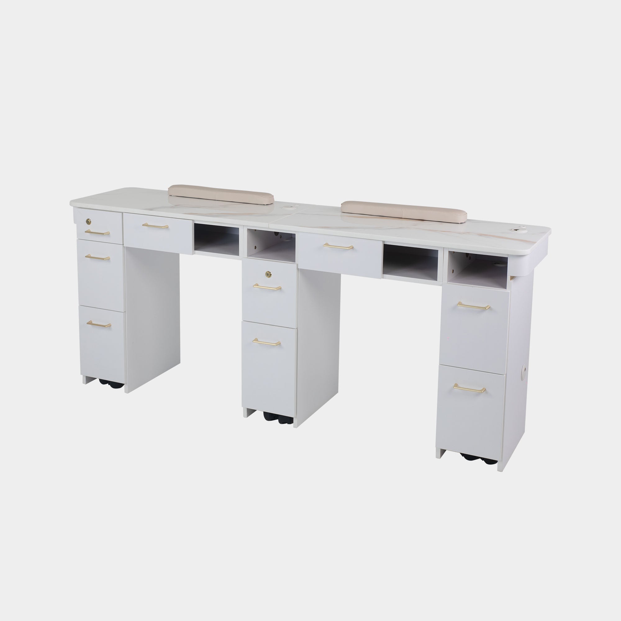 VK Double Nail Table 72"7/8 (White Color) - New Star Salon Furniture