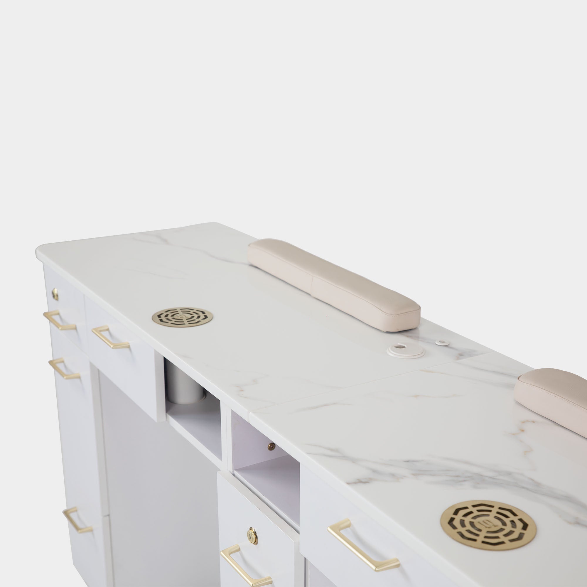 VK Double Nail Table w/Pipe 72"7/8 (White Color) - New Star Salon Furniture