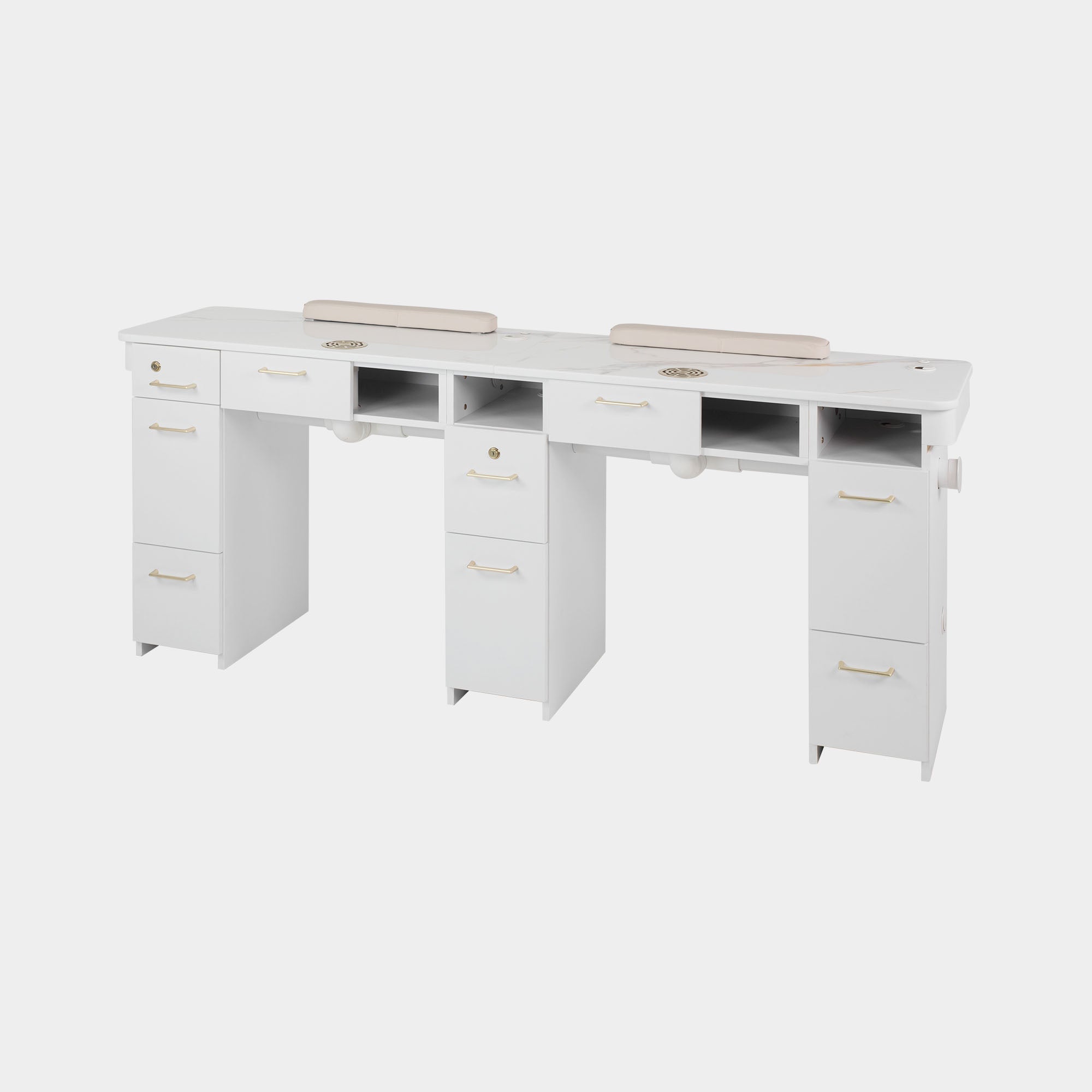 VK Double Nail Table w/Pipe 72"7/8 (White Color) - New Star Salon Furniture