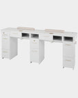 VK Double Nail Table w/Pipe 72"7/8 (White Color) - New Star Salon Furniture