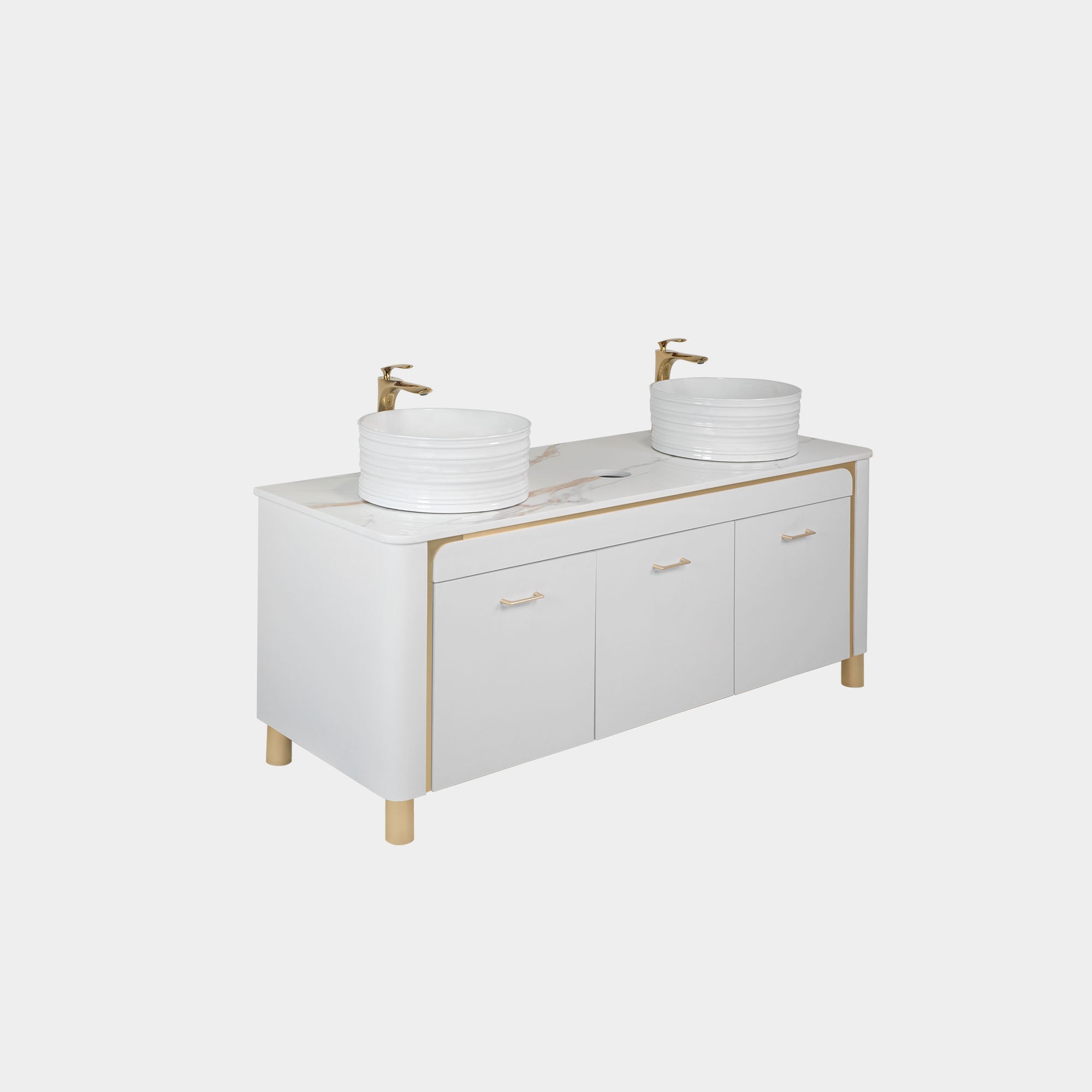 VK Doule Sink w/Faucets 64" (No Mirror) (White Color) - New Star Salon Furniture