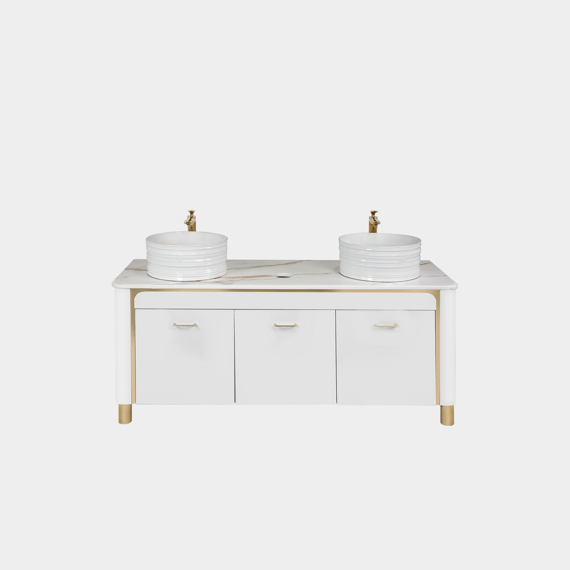 VK Doule Sink w/Faucets 64" (No Mirror) (White Color) - New Star Salon Furniture