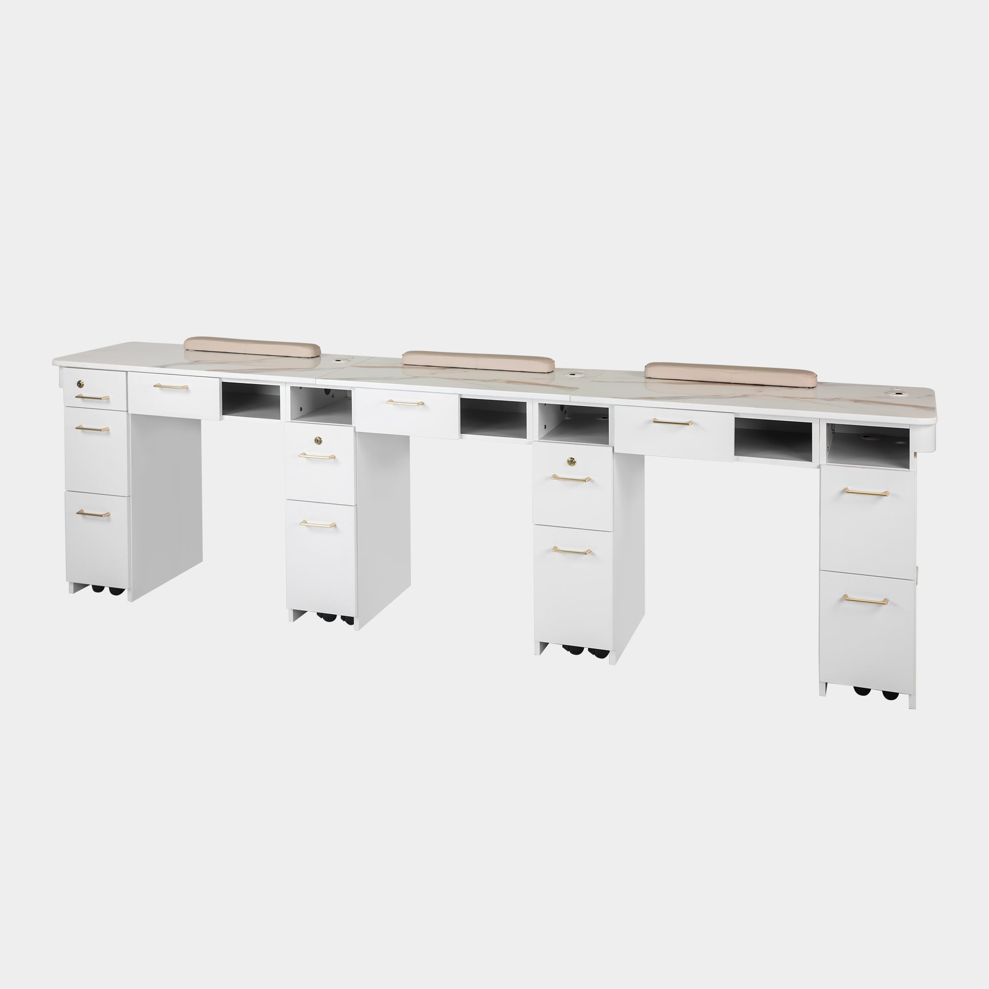 VK Triple Nail Table 104.5" (White Color) - New Star Salon Furniture