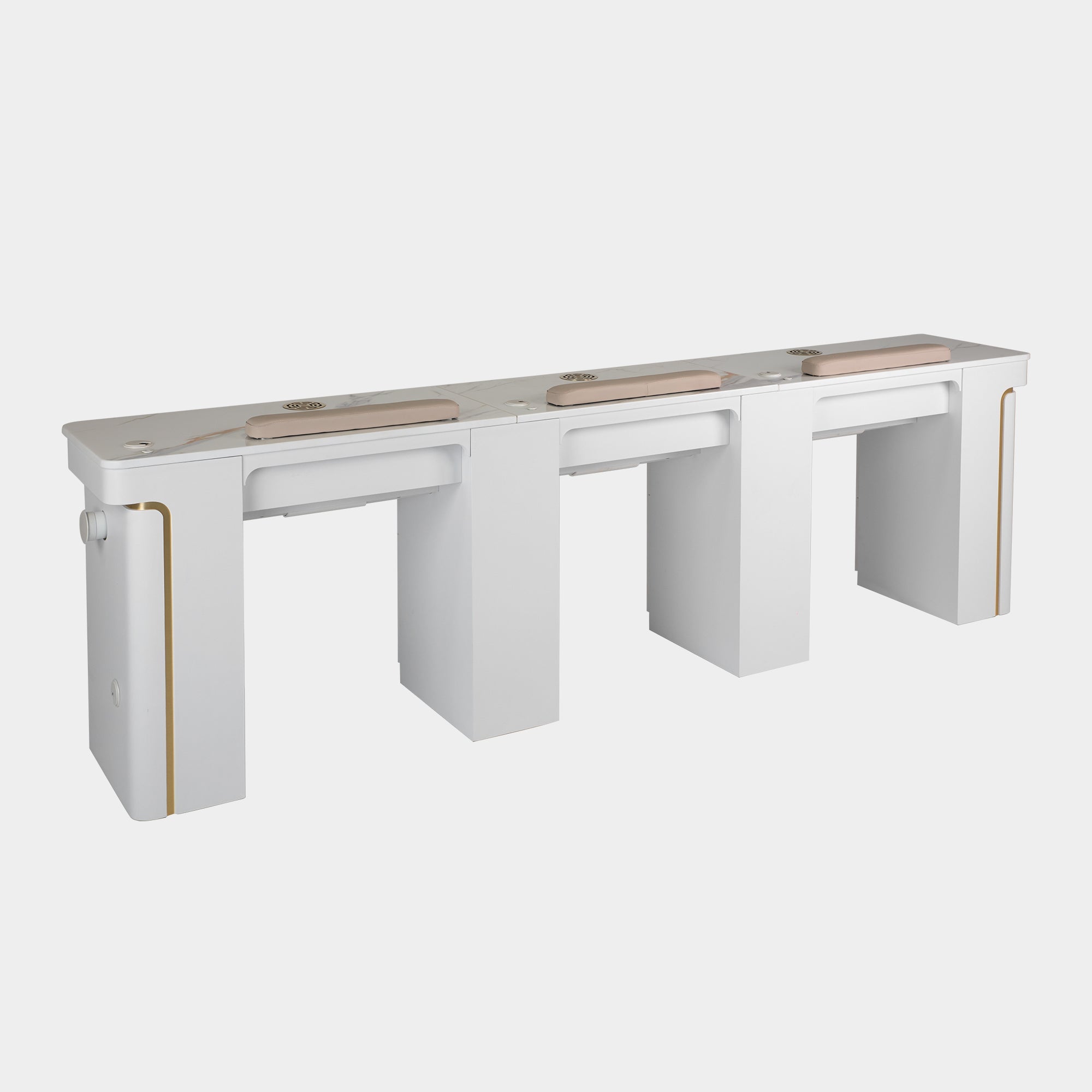 VK Triple Nail Table w/Pipe (White Color) - New Star Salon Furniture