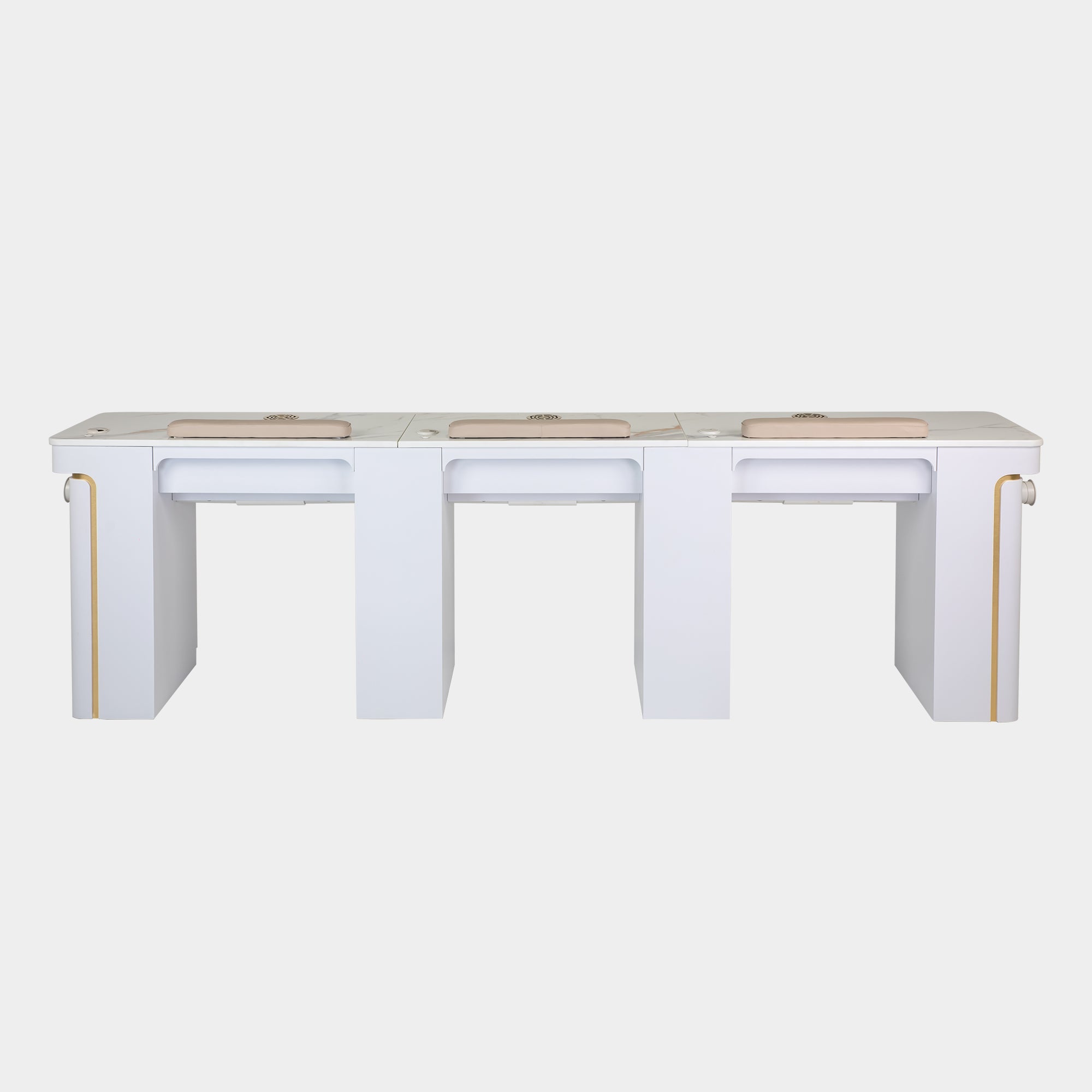 VK Triple Nail Table w/Pipe (White Color) - New Star Salon Furniture