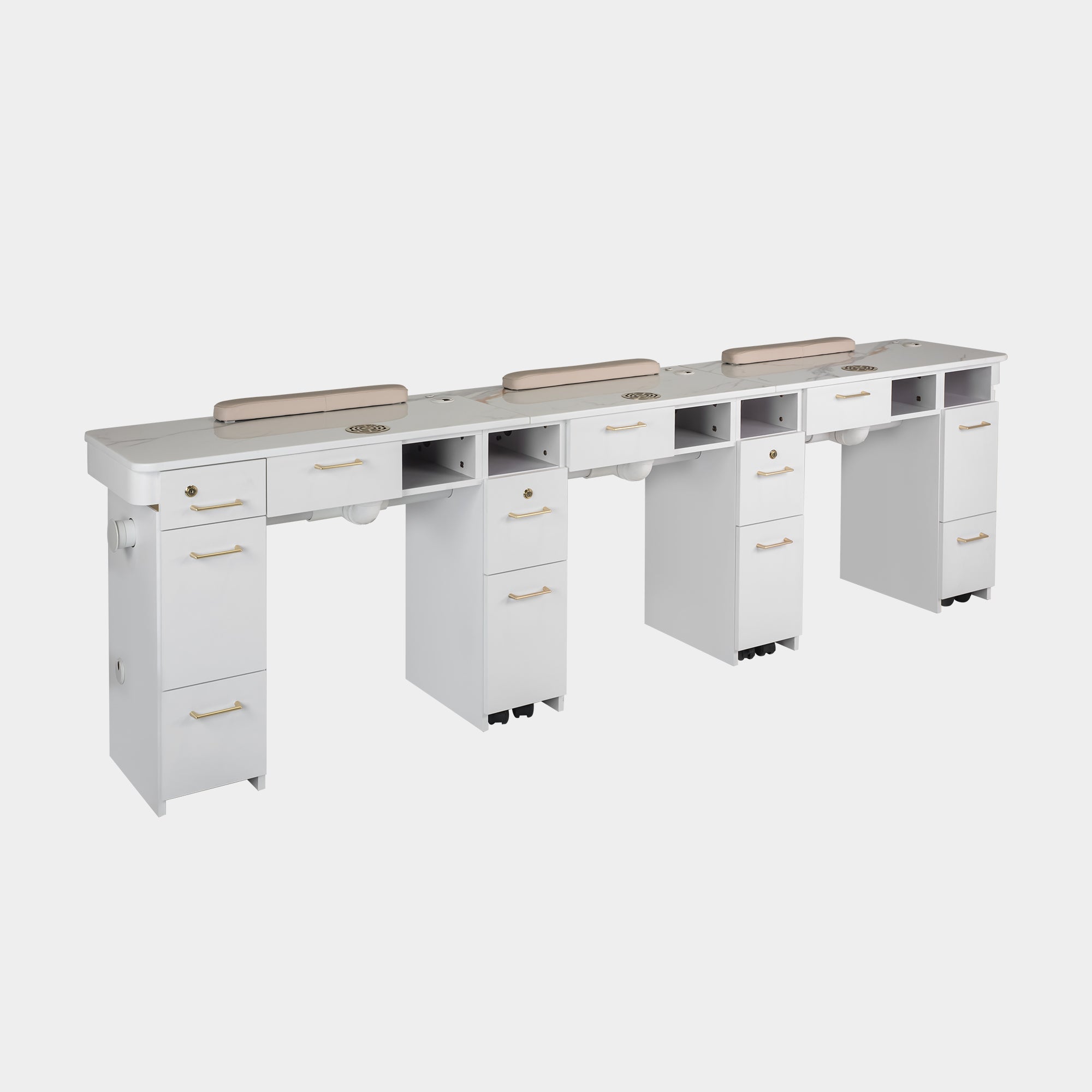 VK Triple Nail Table w/Pipe (White Color) - New Star Salon Furniture