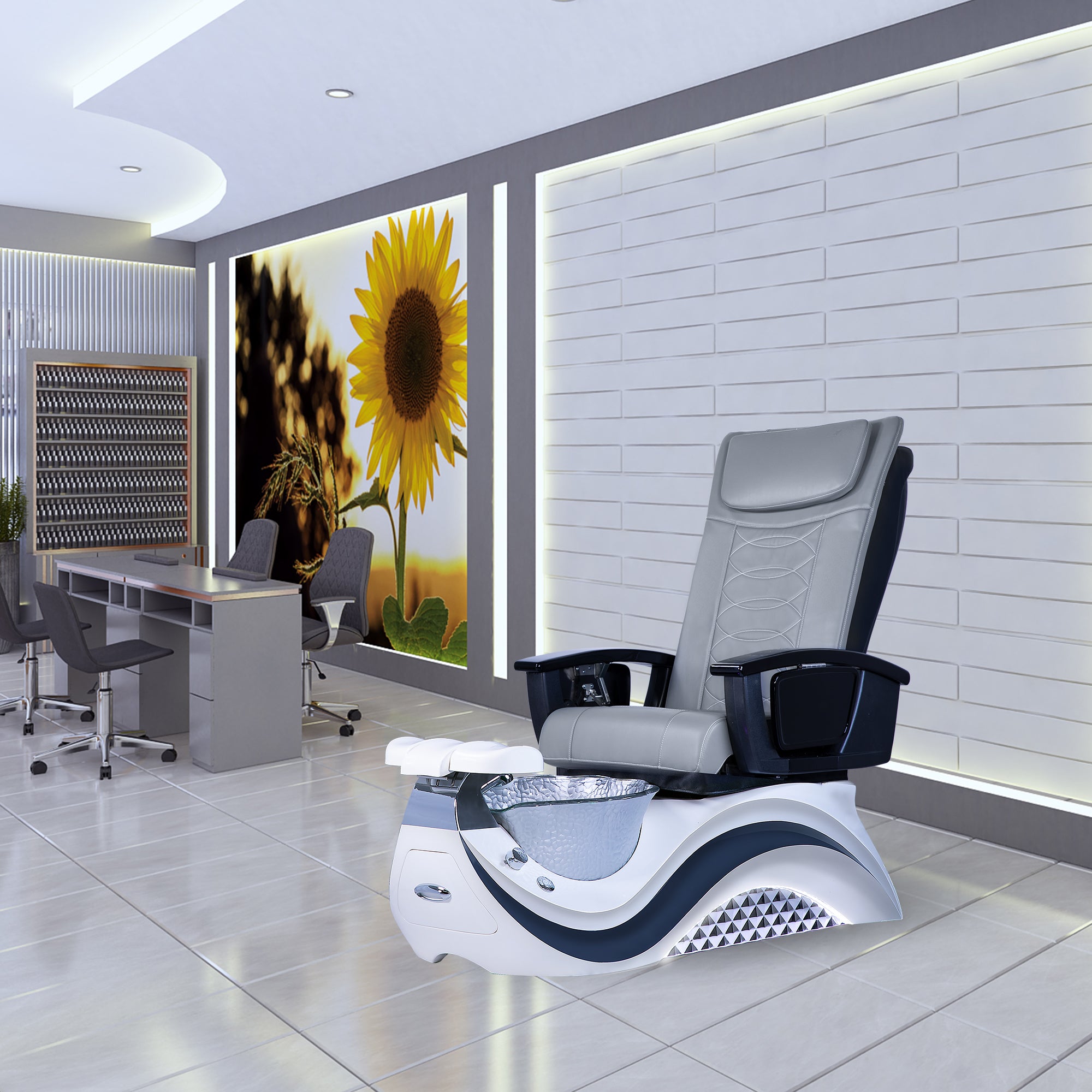 Max Spa - White/Gray Tub &amp; Silver Sink with Massage Chair 299-V2 - New Star Spa &amp; Furniture Corp.