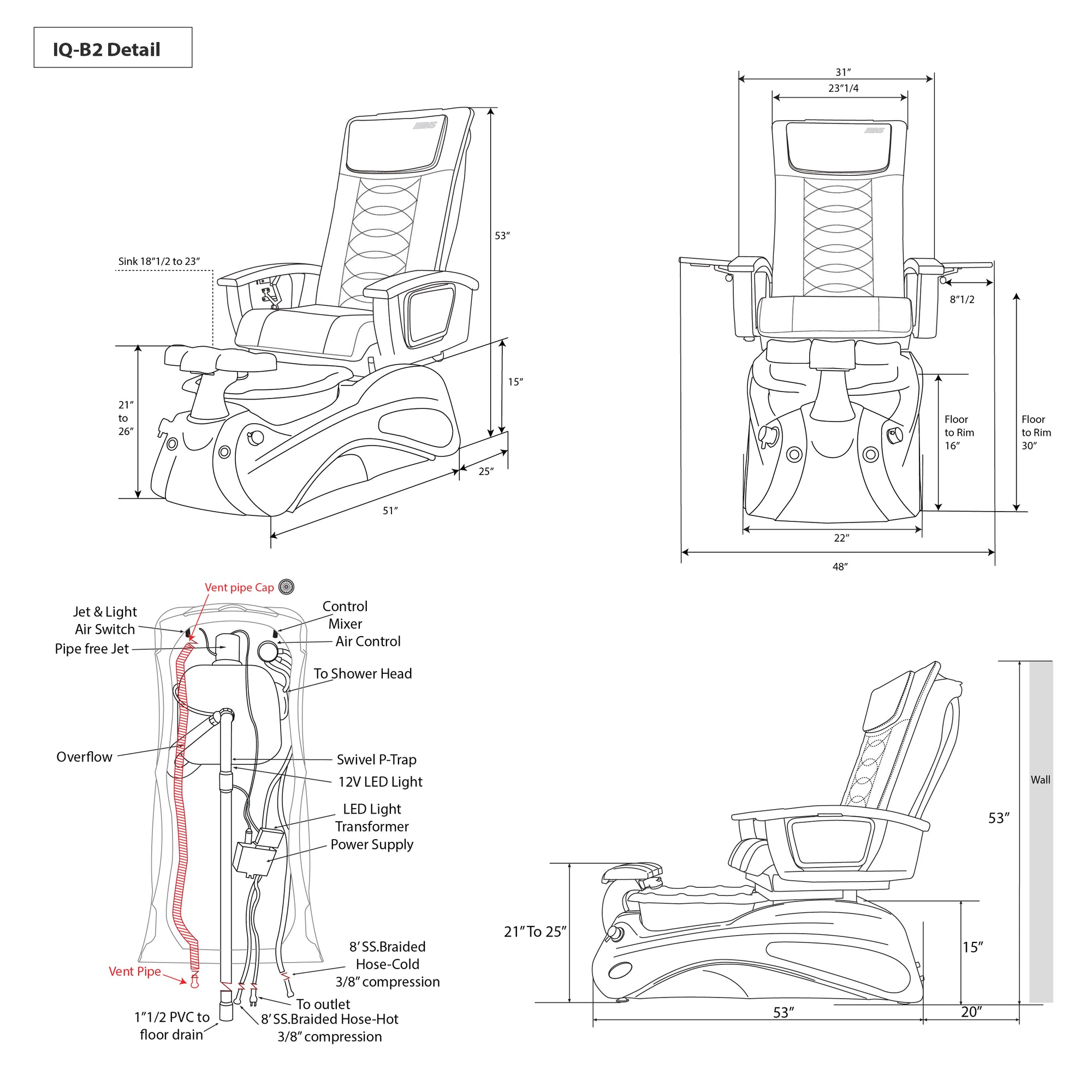 IQ B2 - White Tub & Black Sink with Massage Chair 299-V2 - New Star Spa & Furniture Corp.