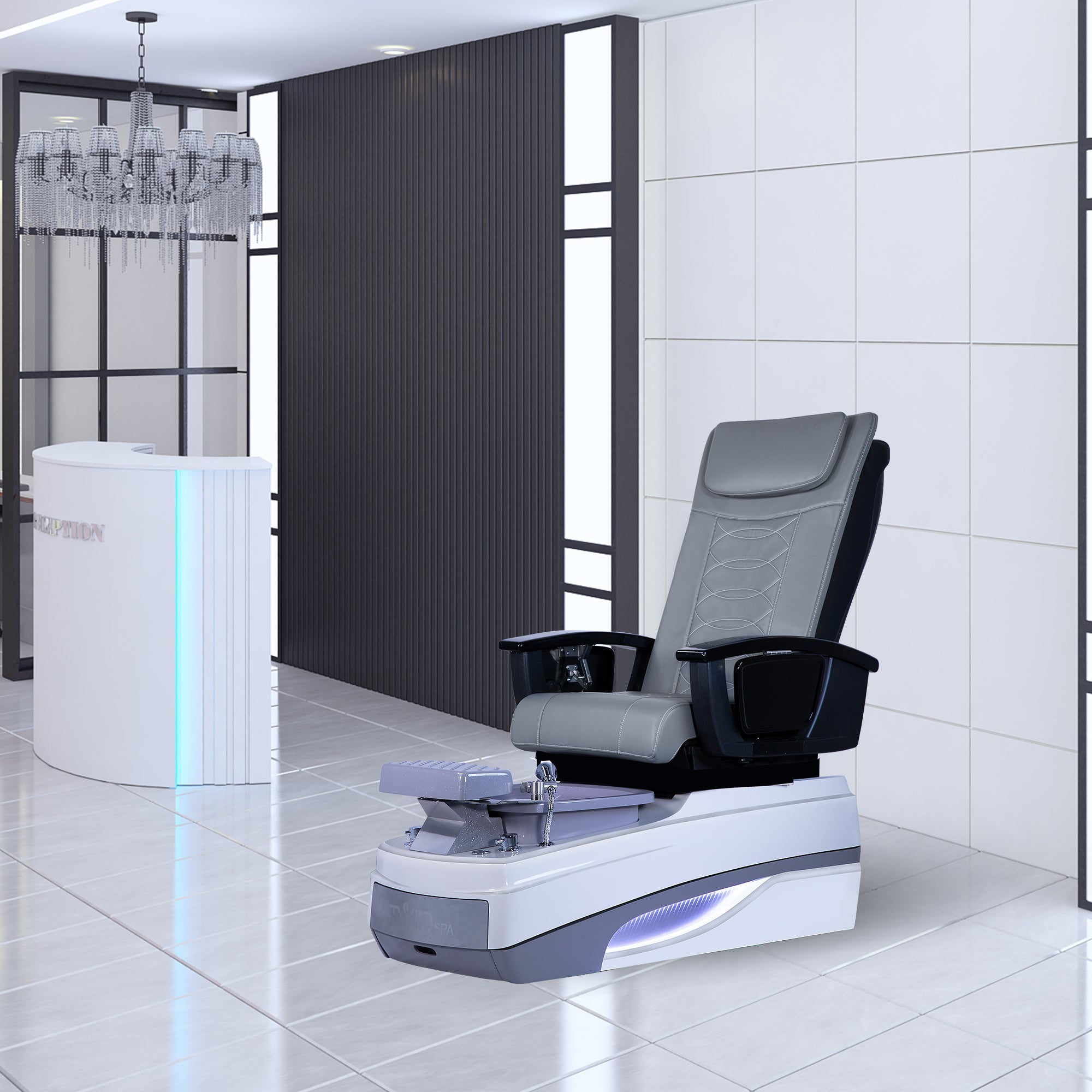 Twin Spa Single-V2 - Off White Tub &amp; Gray Sink with Massage Chair 299-V2 - New Star Spa &amp; Furniture Corp.