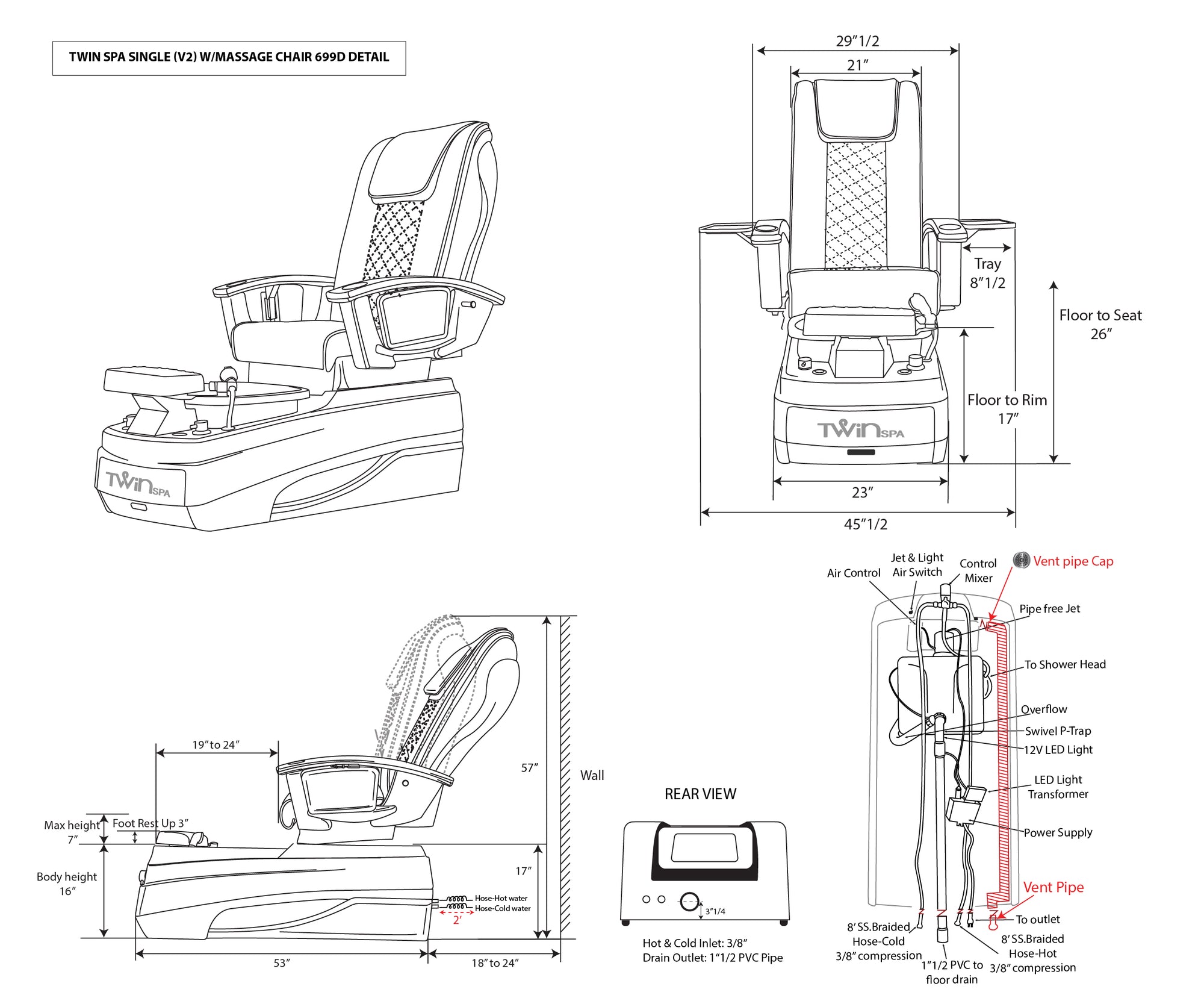 Twin Spa Single-V2 - Off White Tub - New Star Spa & Furniture Corp.