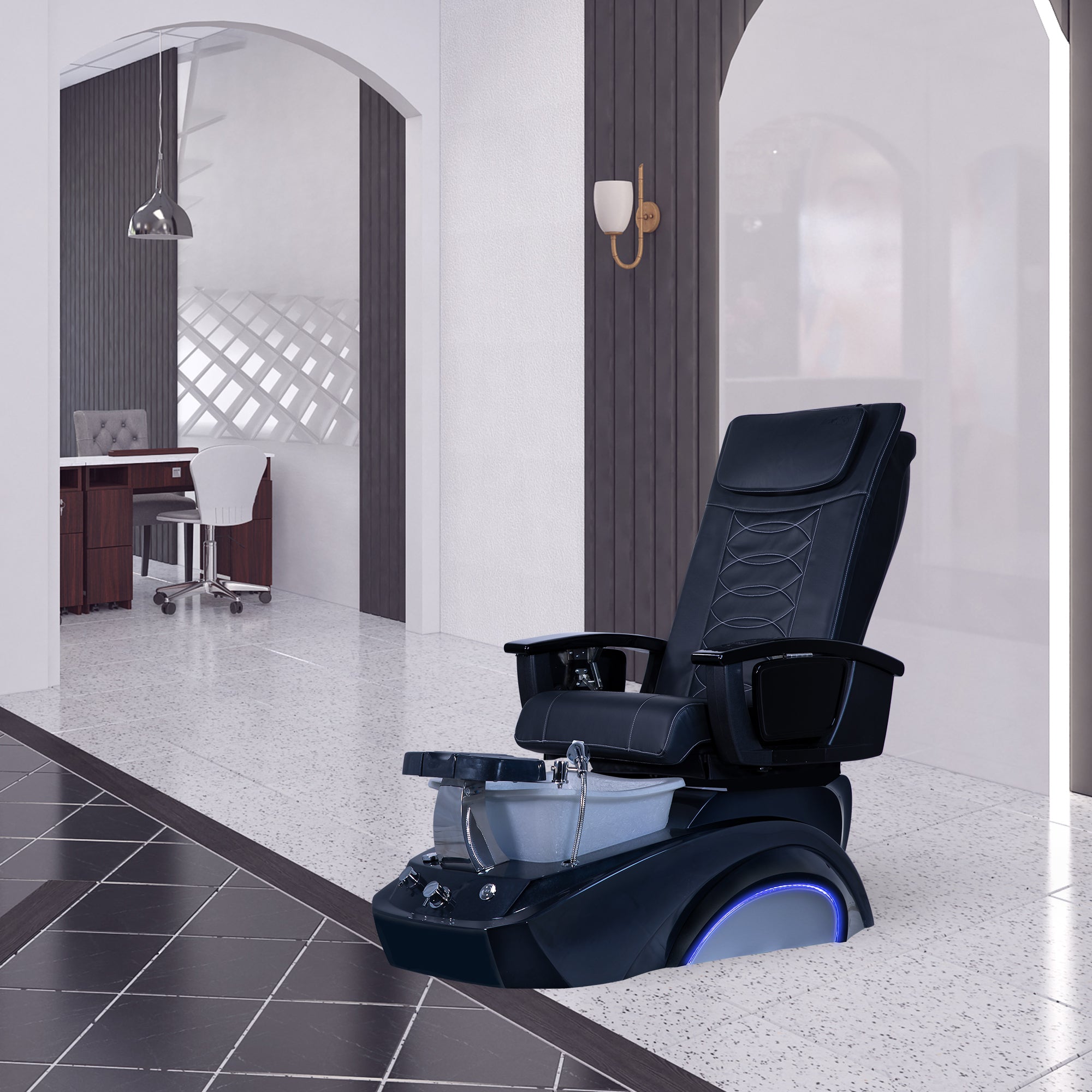 U Spa - Black Tub &amp; Pearl Gray Sink with Massage Chair 299-V2 - New Star Spa &amp; Furniture Corp.