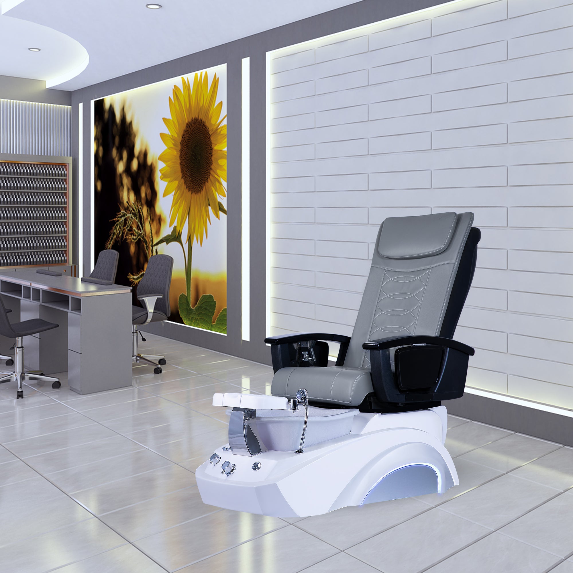 U Spa - White Tub &amp; Pearl Gray Sink with Massage Chair 299-V2 - New Star Spa &amp; Furniture Corp.