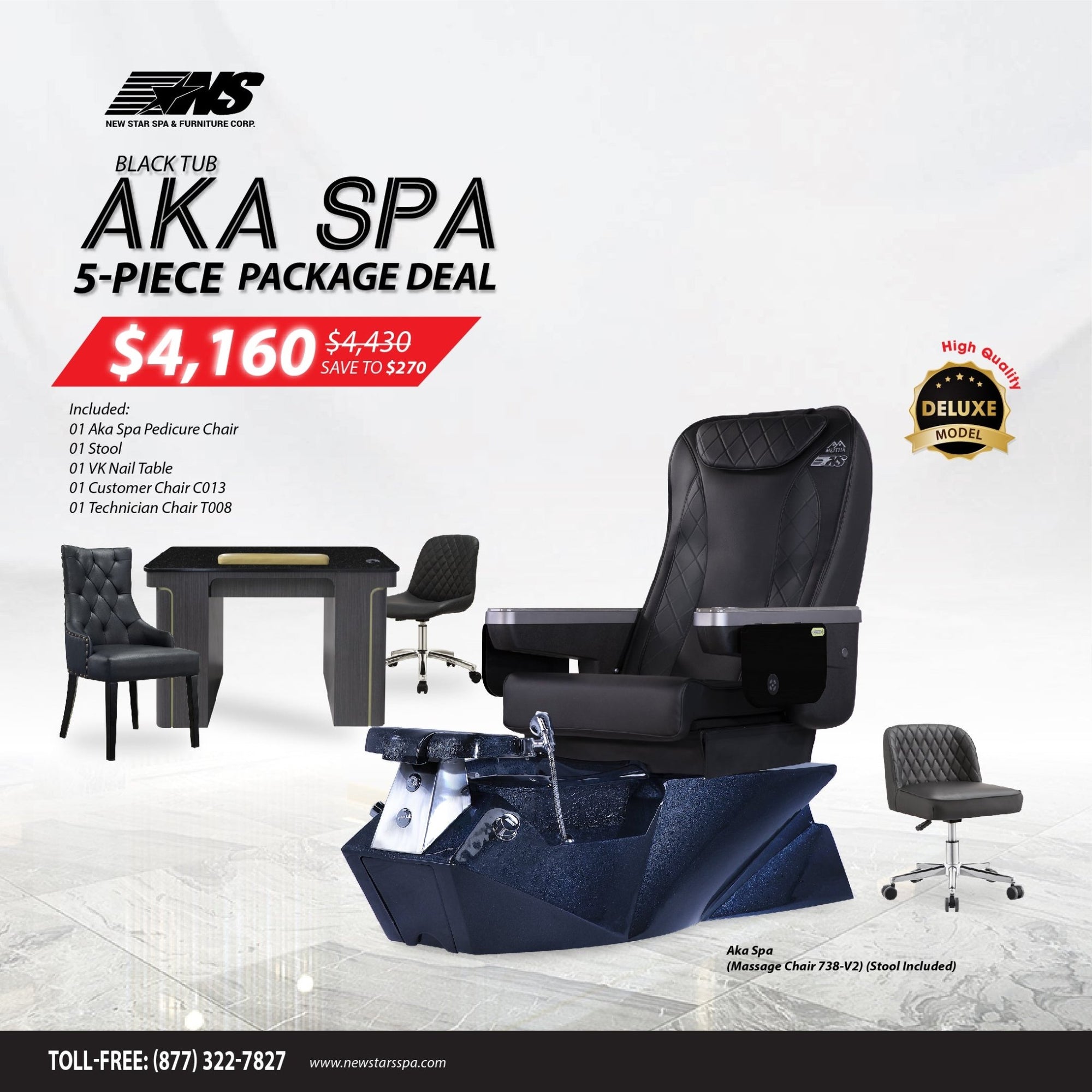 (Aka Spa) (Black) 5 - Piece Package Deal - New Star Salon Furniture