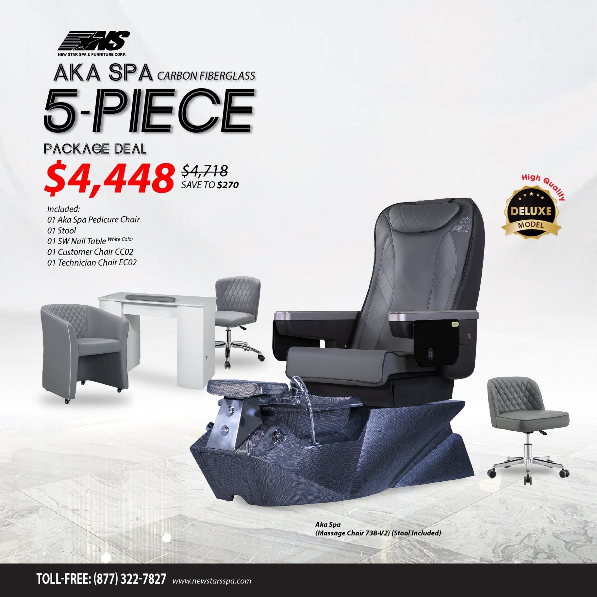 (Aka Spa) (Carbon Fiberglass) 5 - Piece Package Deal - New Star Salon Furniture