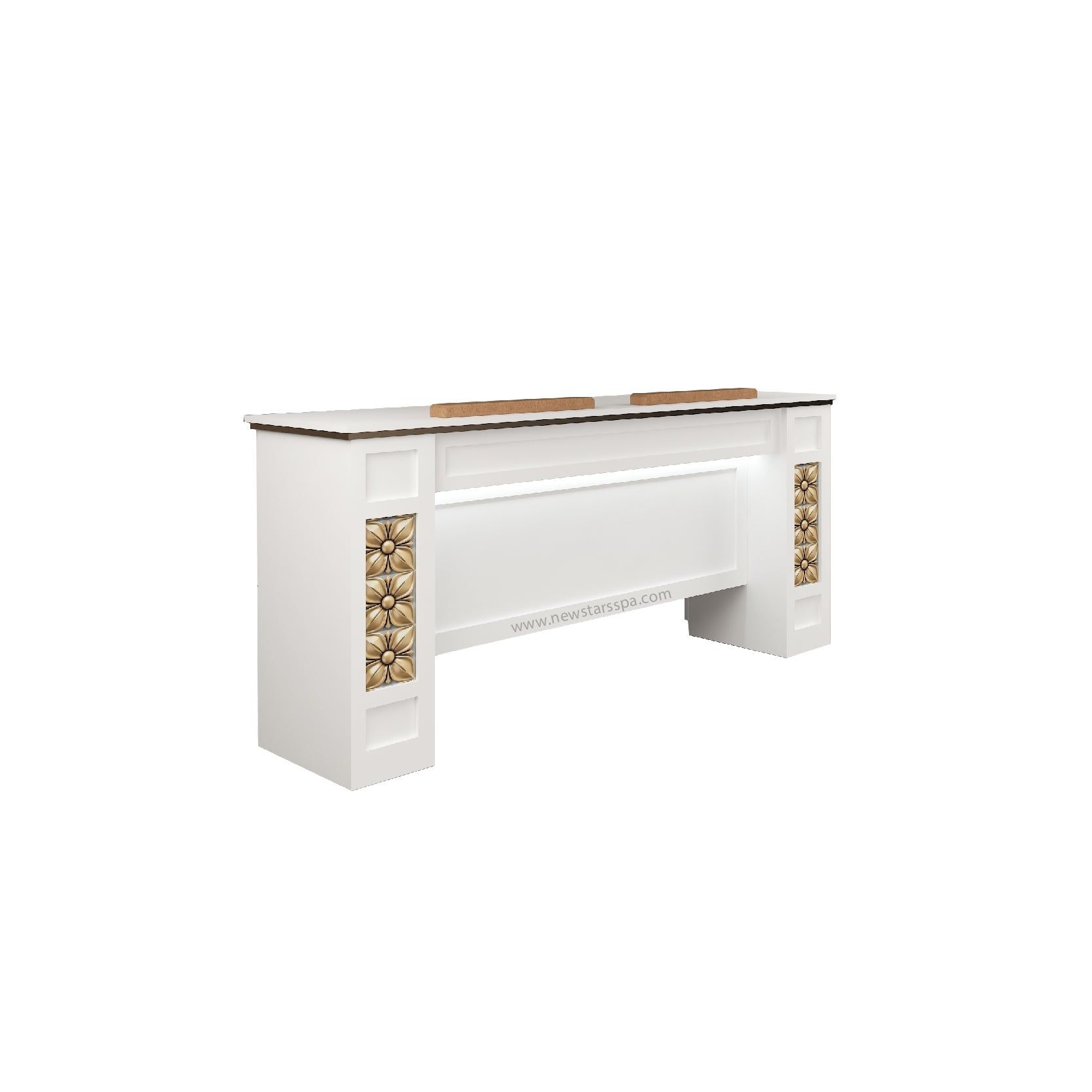 BC Double Nail Table w/3D Wood (White Color) - New Star Salon Furniture
