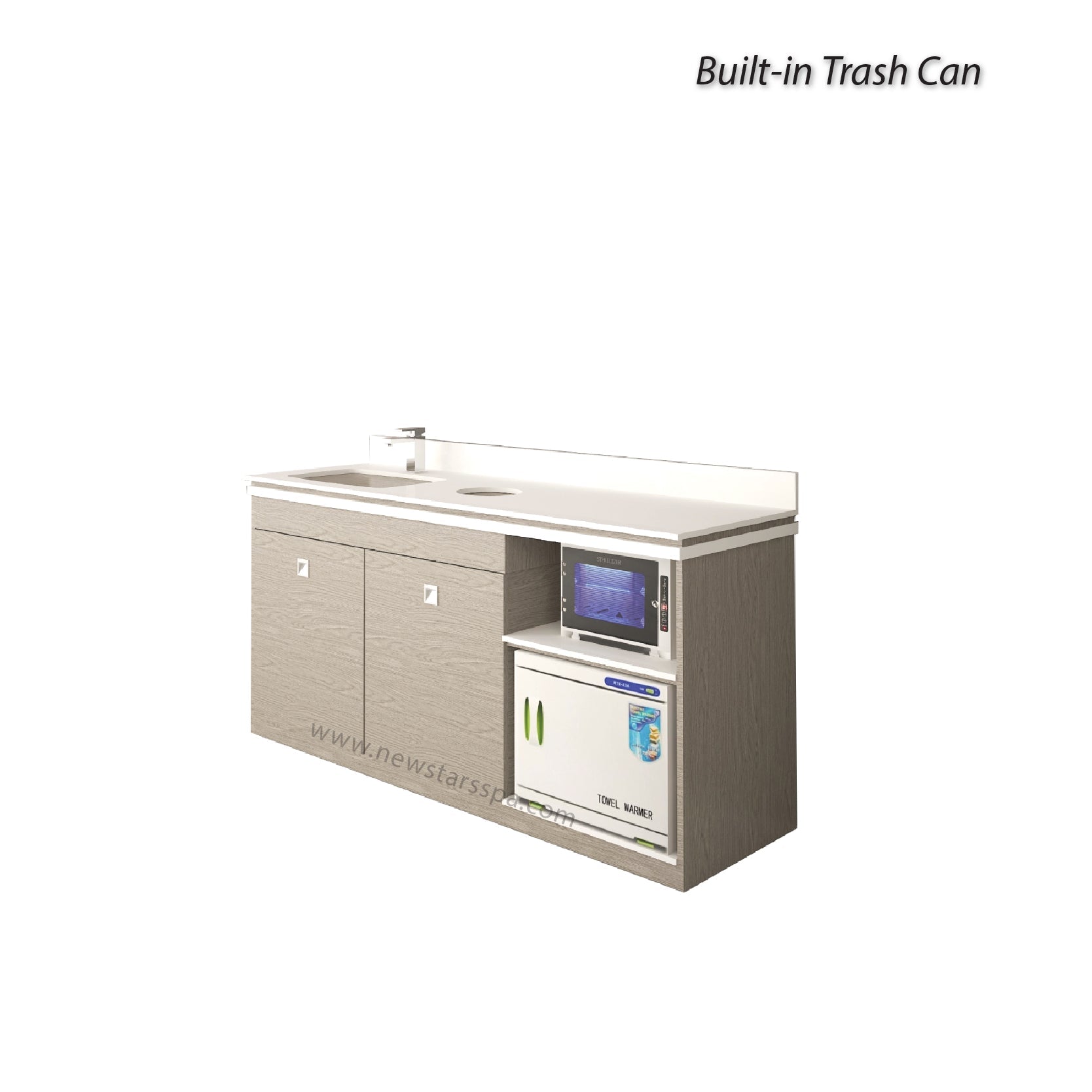 EX Single Sink 1 w/Faucet w/Hot Towel & Sterilizer Cabinet 68" (No Mirror) - New Star Salon Furniture
