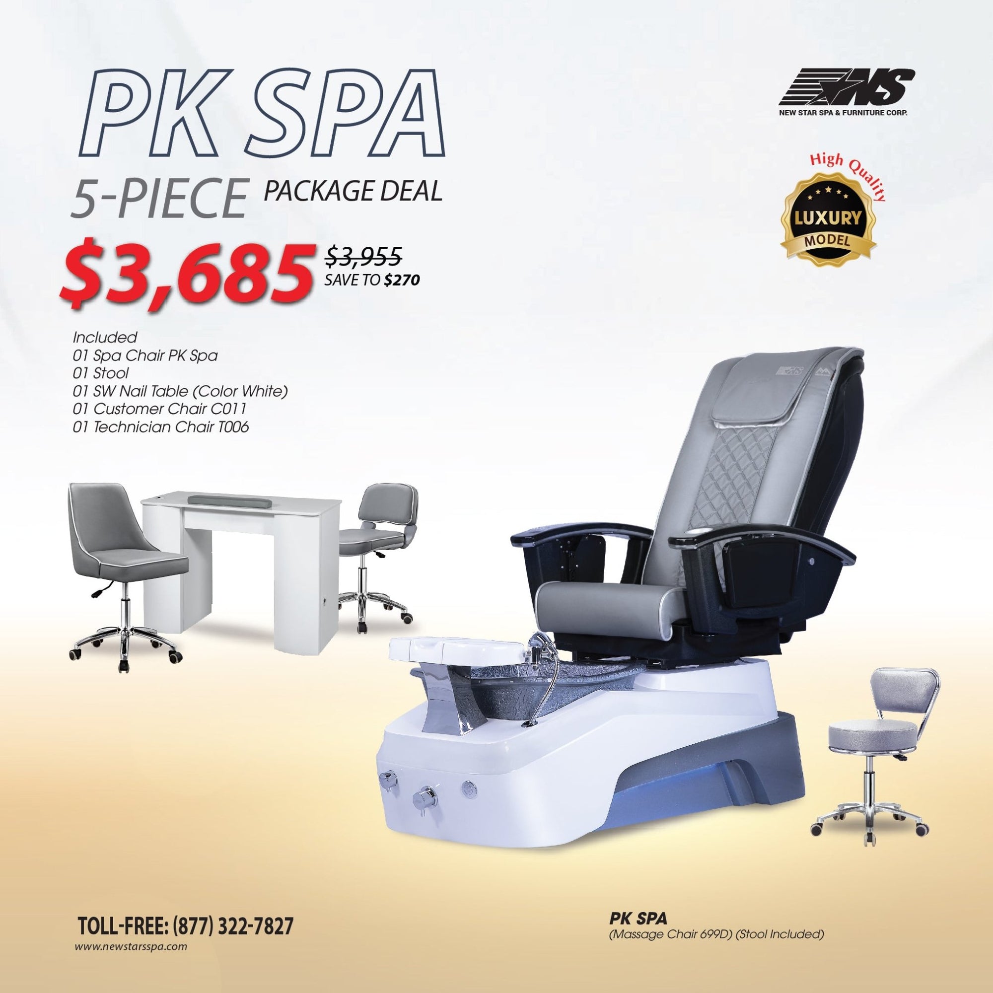 (PK Spa) 5 - Piece Package Deal - New Star Salon Furniture