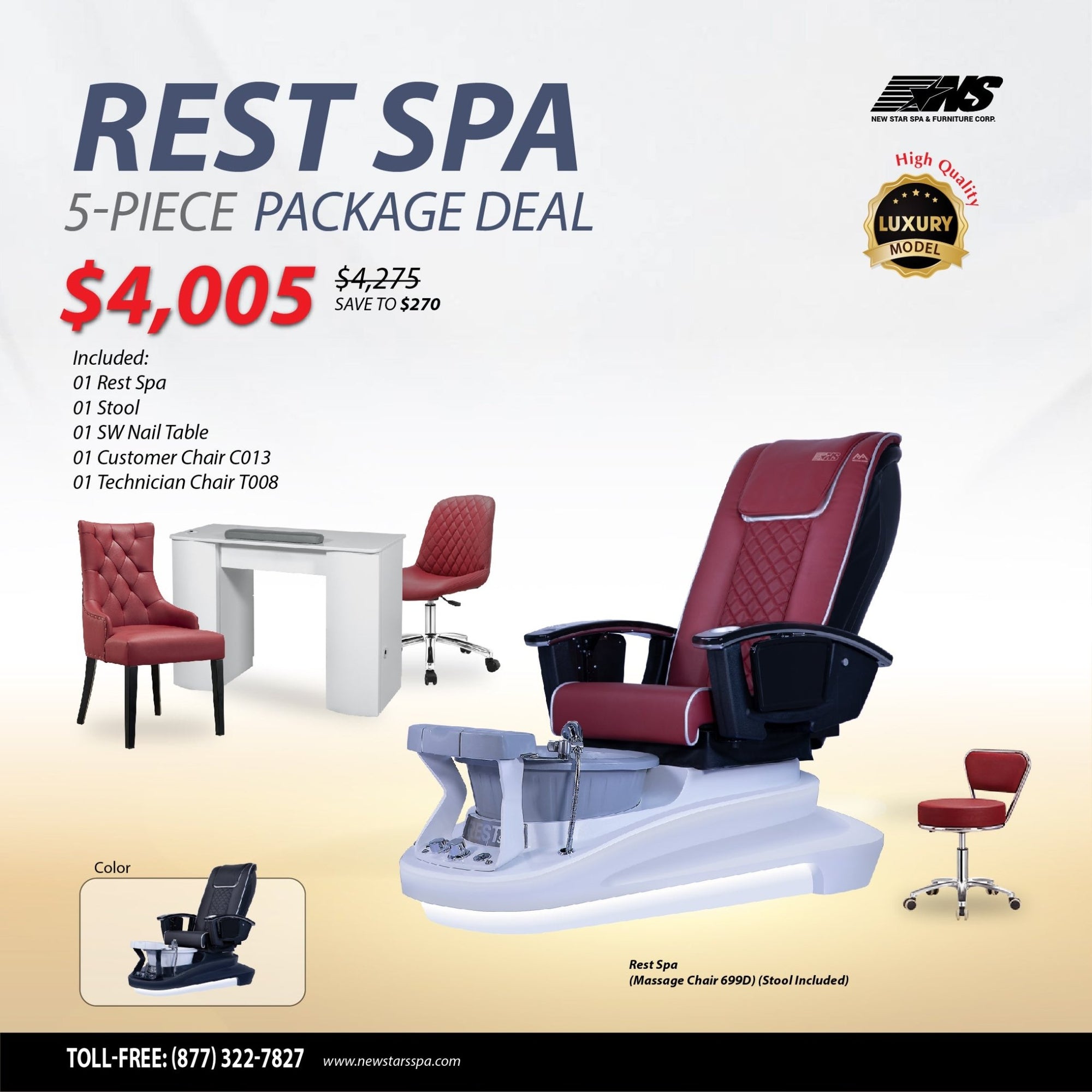 (Rest Spa) 5 - Piece Package Deal - New Star Salon Furniture