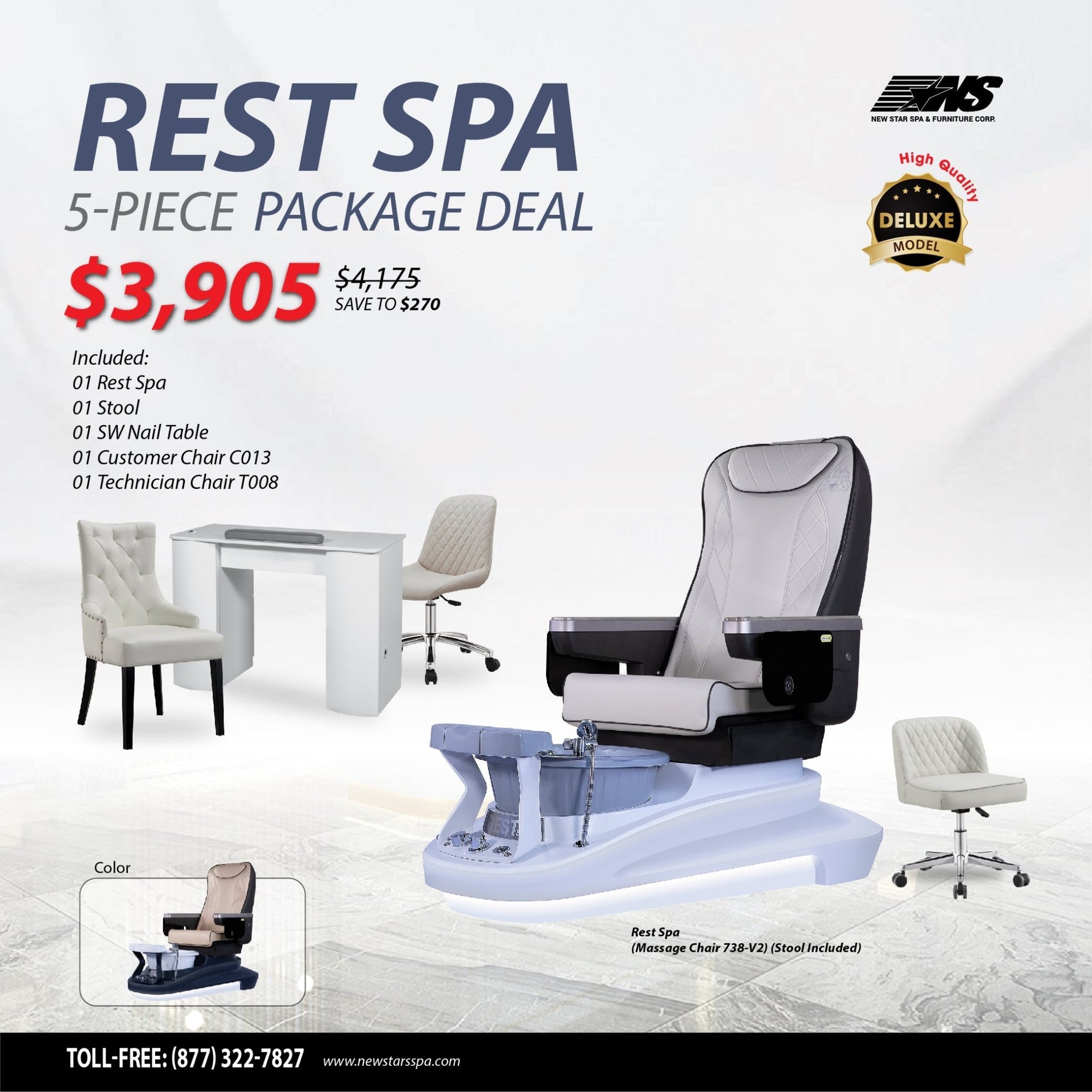 (Rest Spa) 5 - Piece Package Deal - New Star Salon Furniture