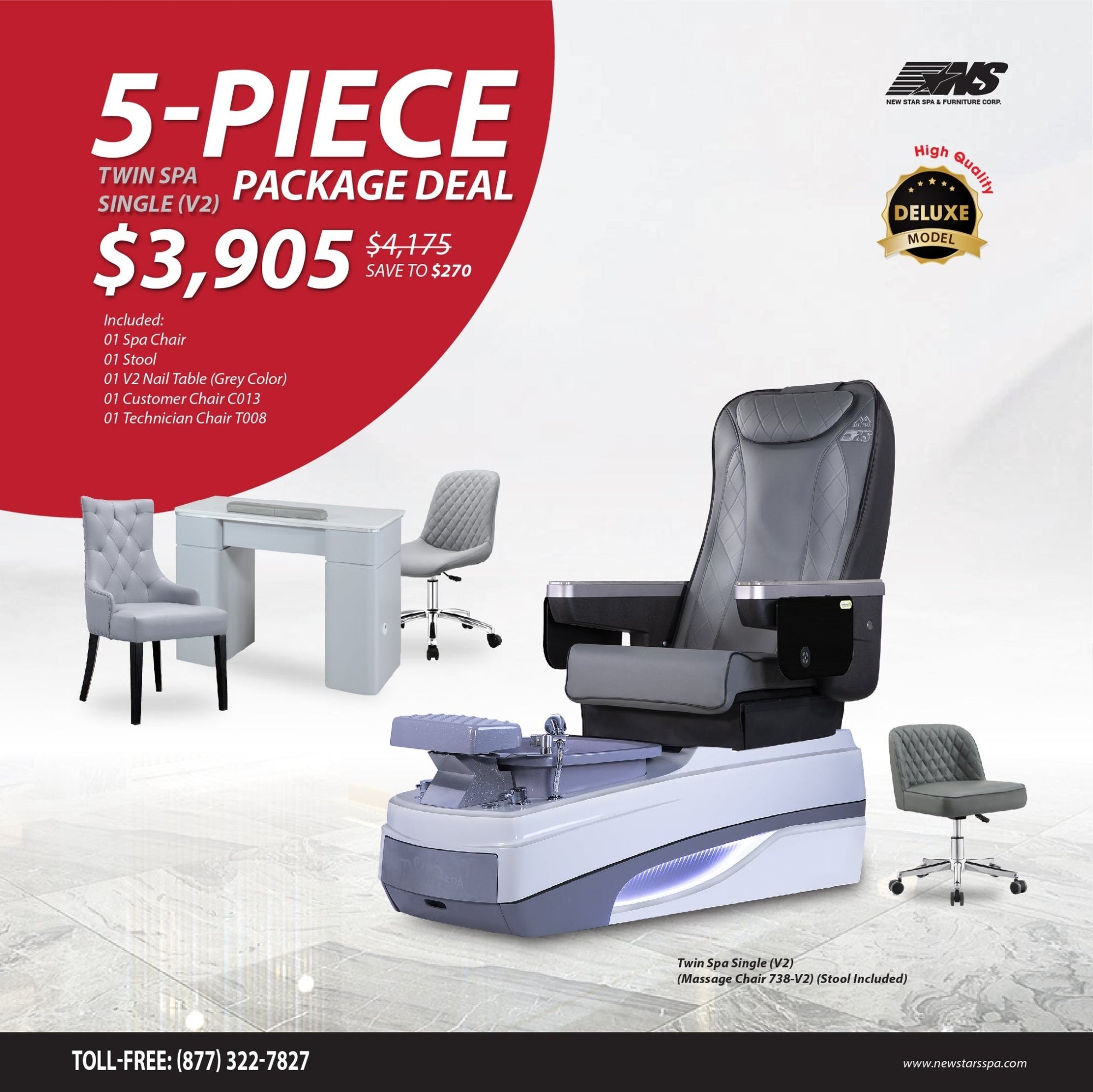 (Twin Spa Single V2) 5 - Piece Package Deal - New Star Salon Furniture